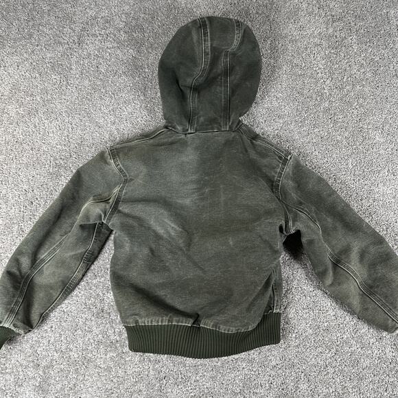 Carhartt YYJ130 MOS Jacket Youth Size 8 Faded Distressed Moss Green Quilt Lined - Picture 11 of 11